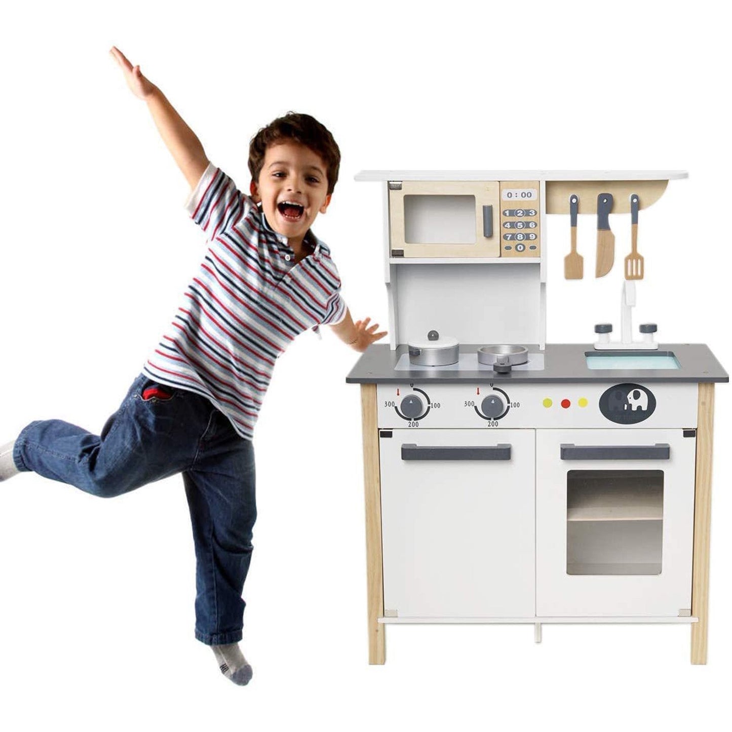 Wooden Play Kitchen Set Pretend Playset