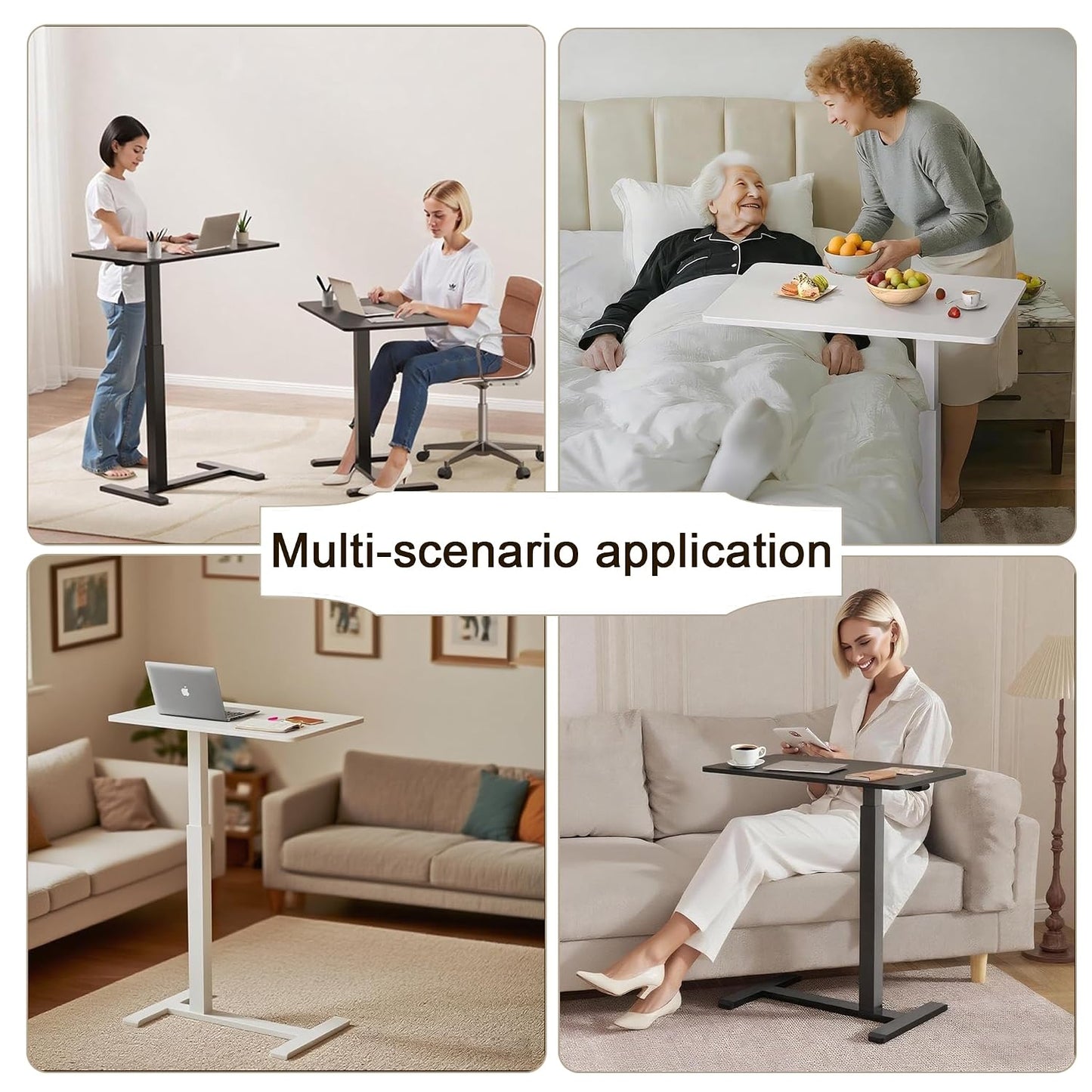 Overbed Bedside Table with Pneumatic Height Adjustment