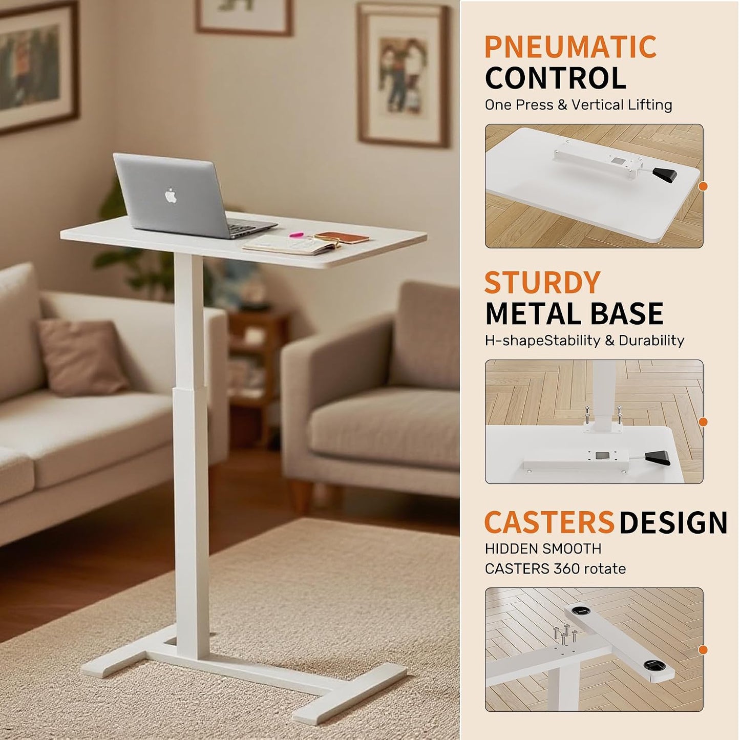 Overbed Bedside Table with Pneumatic Height Adjustment