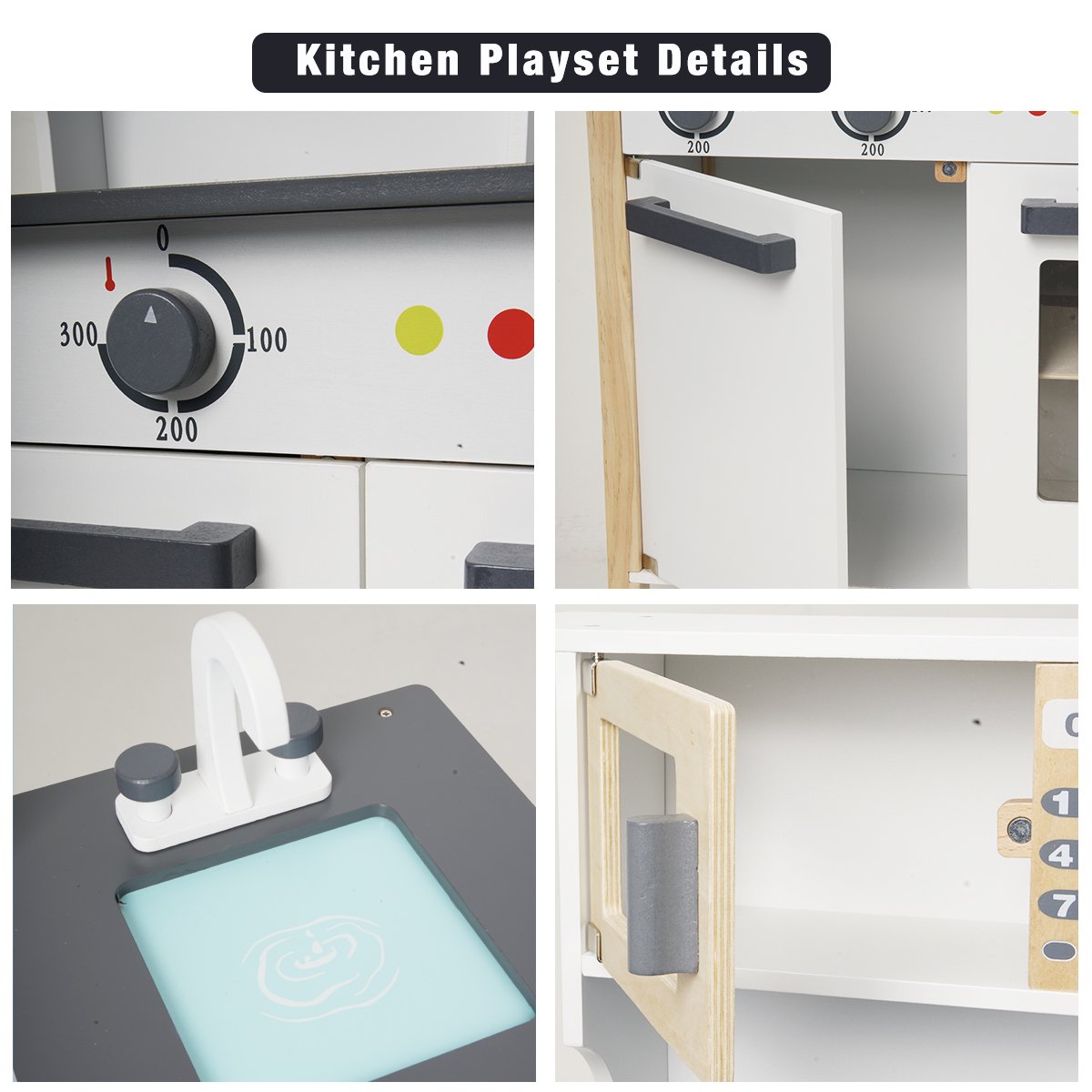 Wooden Play Kitchen Set Pretend Playset