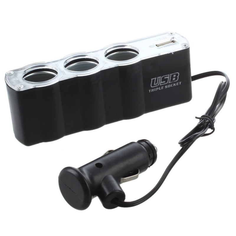Car Cigarette Lighter Multi Socket Splitter 3 Way USB Charger Port