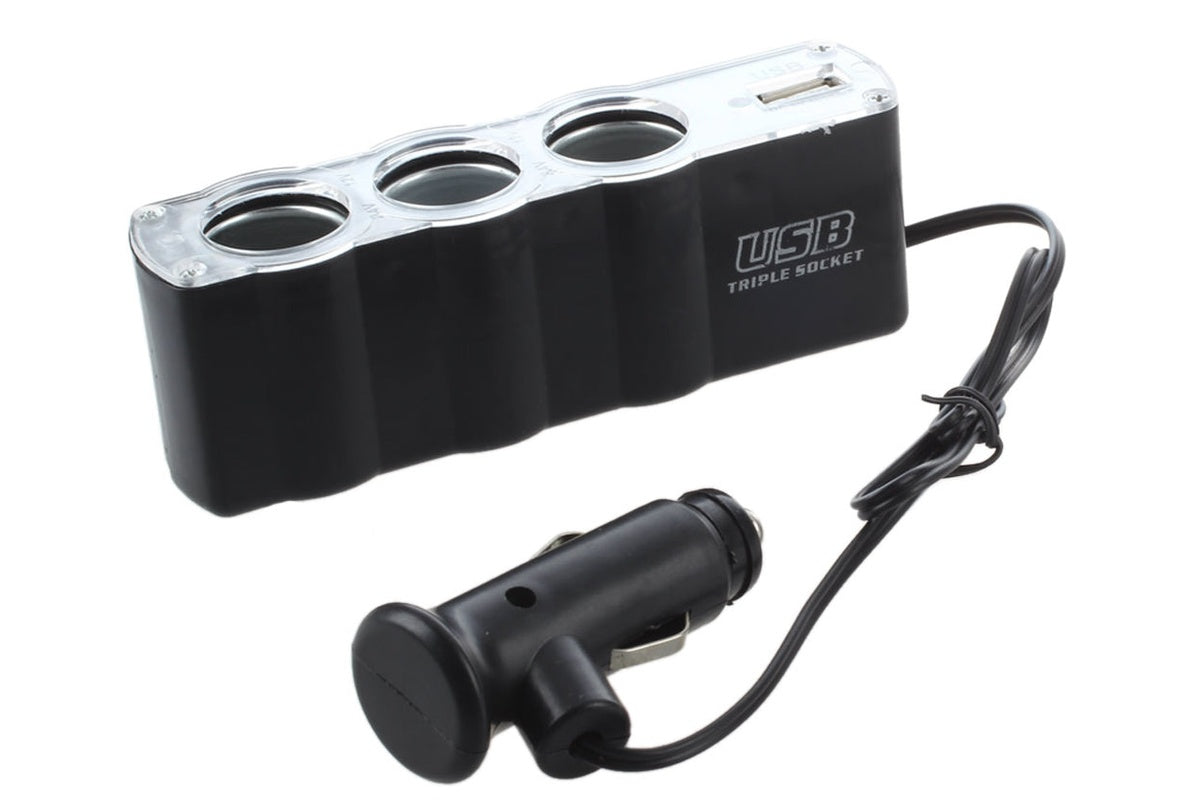Car Cigarette Lighter Multi Socket Splitter 3 Way USB Charger Port