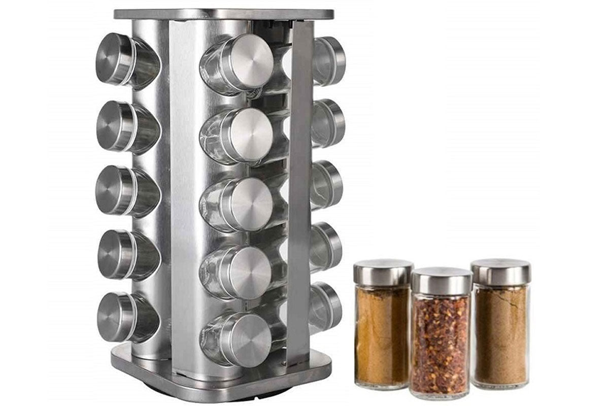 Spice Rack Stand Carousel Rotating Glass Round 20 Jars