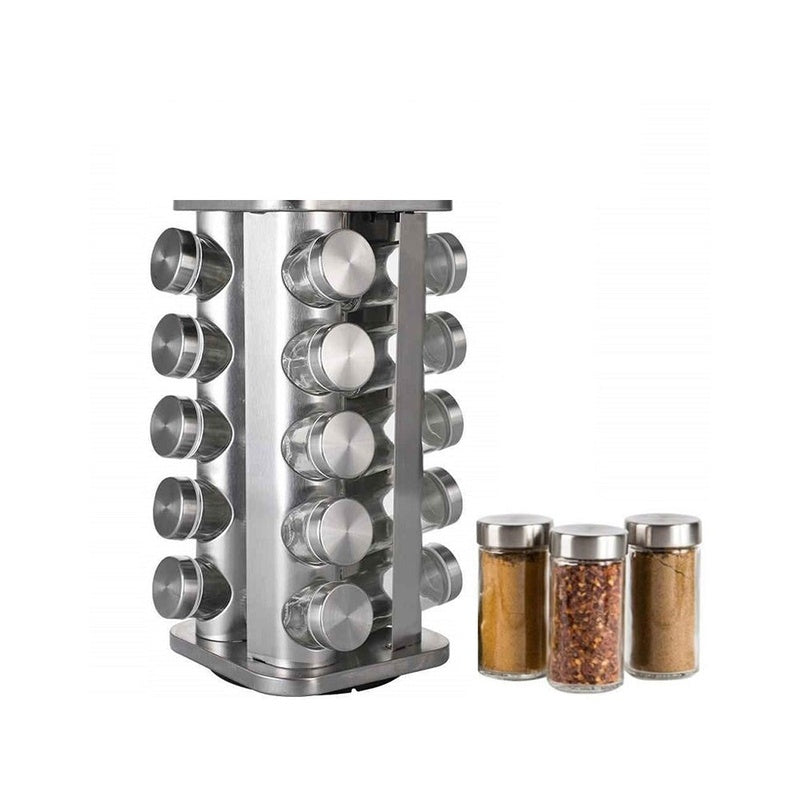 Spice Rack Stand Carousel Rotating Glass Round 20 Jars