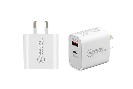 USB C Charger, 18W PD Charger Fast Charger QC3.0 Charger 2 IN 1