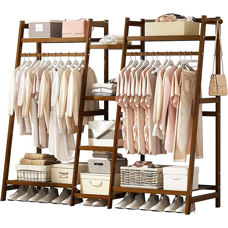Bamboo Wardrobe Clothes Rack Organizer