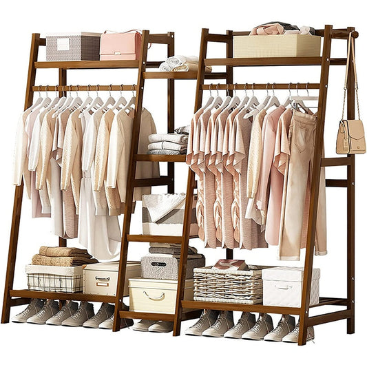 Bamboo Wardrobe Clothes Rack Organizer