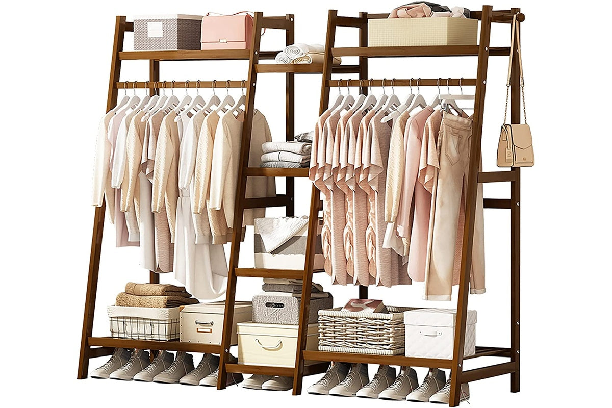 Bamboo Wardrobe Clothes Rack Organizer