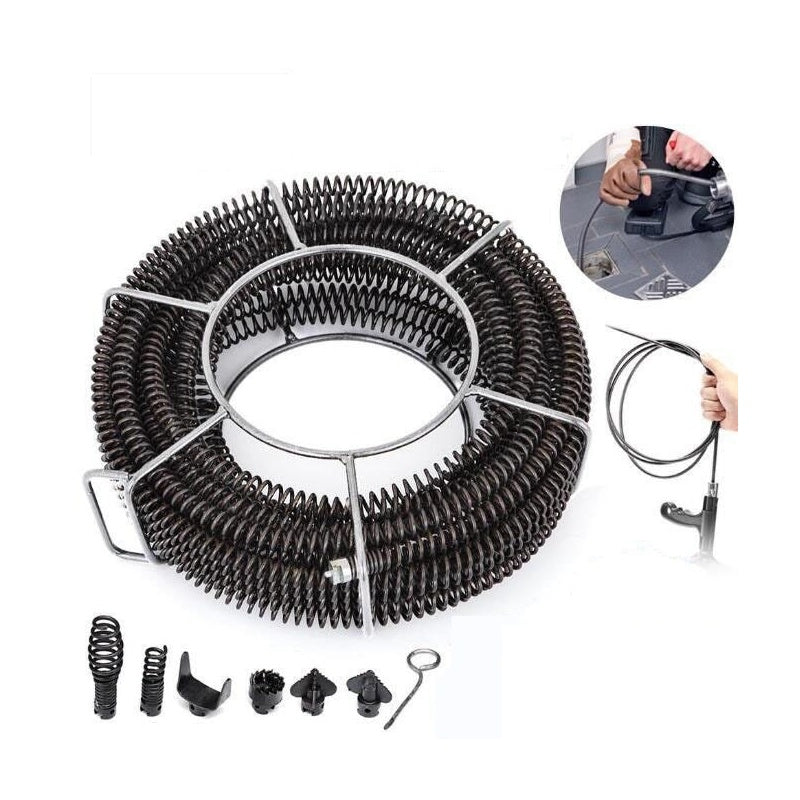 Plumber Drain Snake Pipe Pipeline Sewer Cleaner 12M 6 Drill Bit Tool