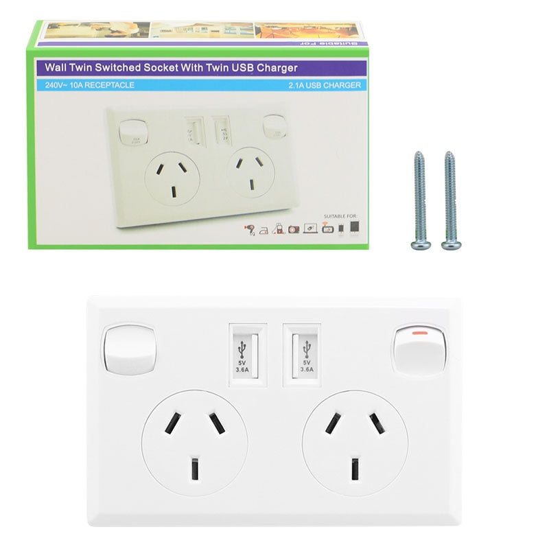 Double Power Point Wall Socket with USB