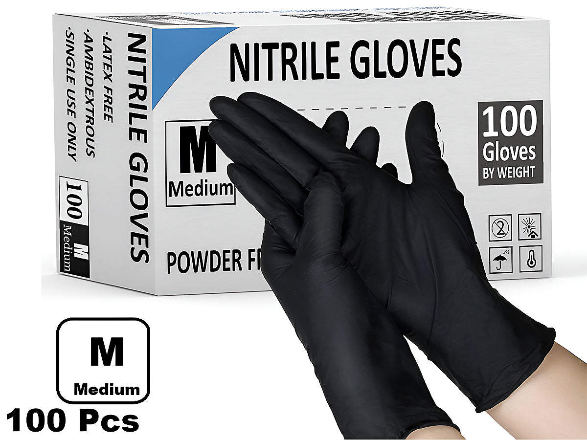 100x Disposable Nitrile Gloves Black - Medium
