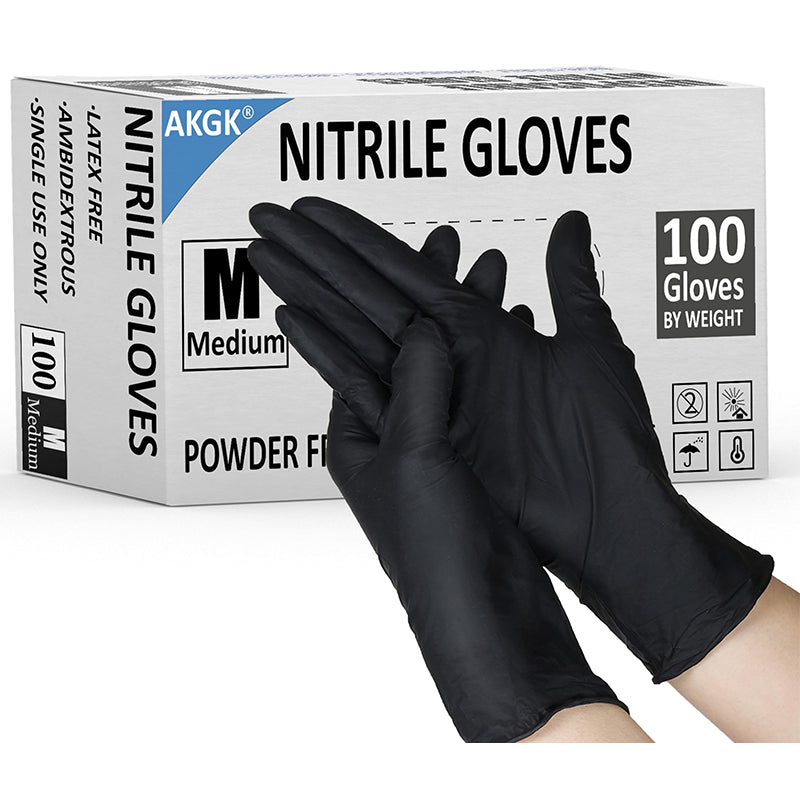 100x Disposable Nitrile Gloves Black - Medium