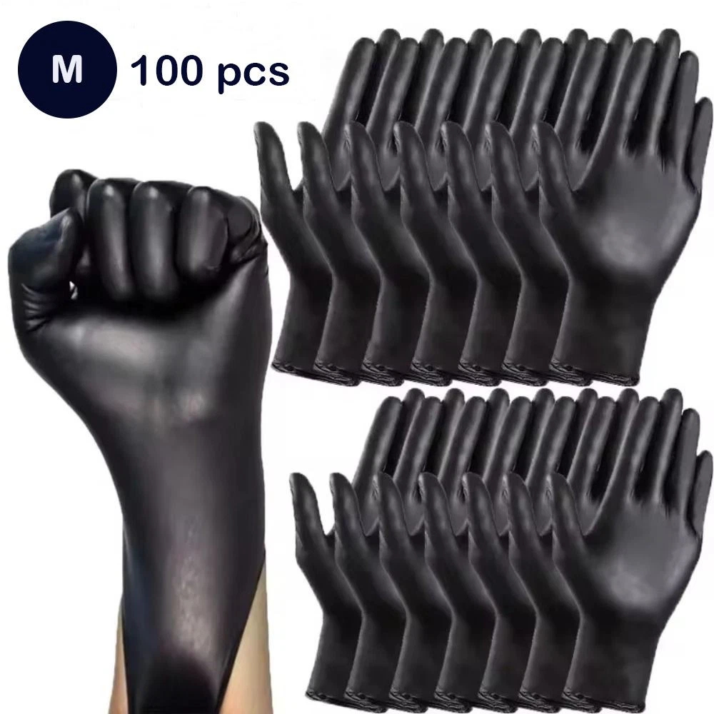 100x Disposable Nitrile Gloves Black - Medium