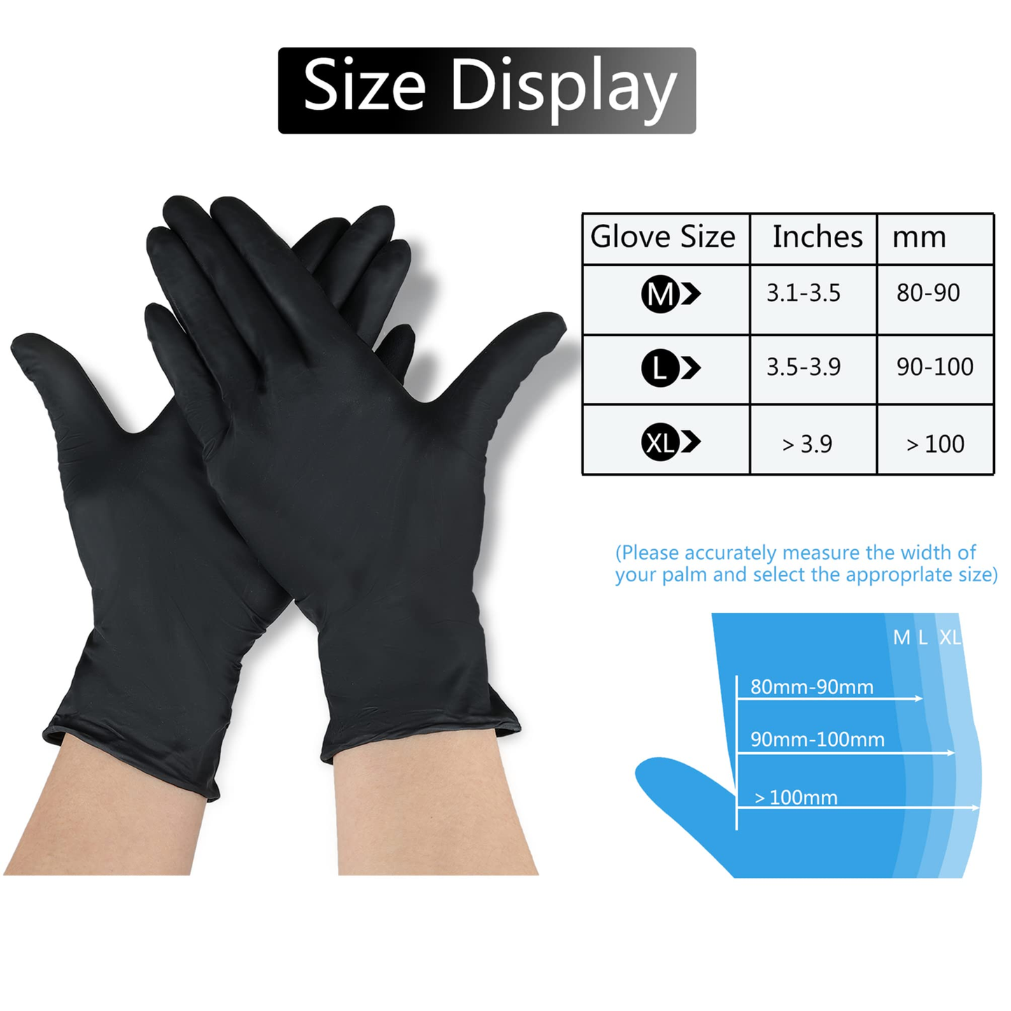 100x Disposable Nitrile Gloves Black - Medium