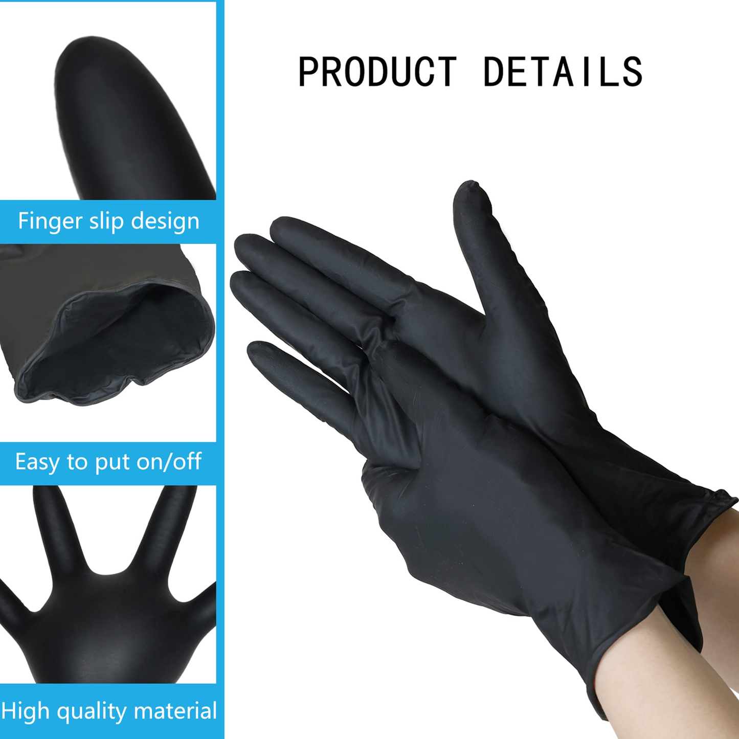 100x Disposable Nitrile Gloves Black - Medium