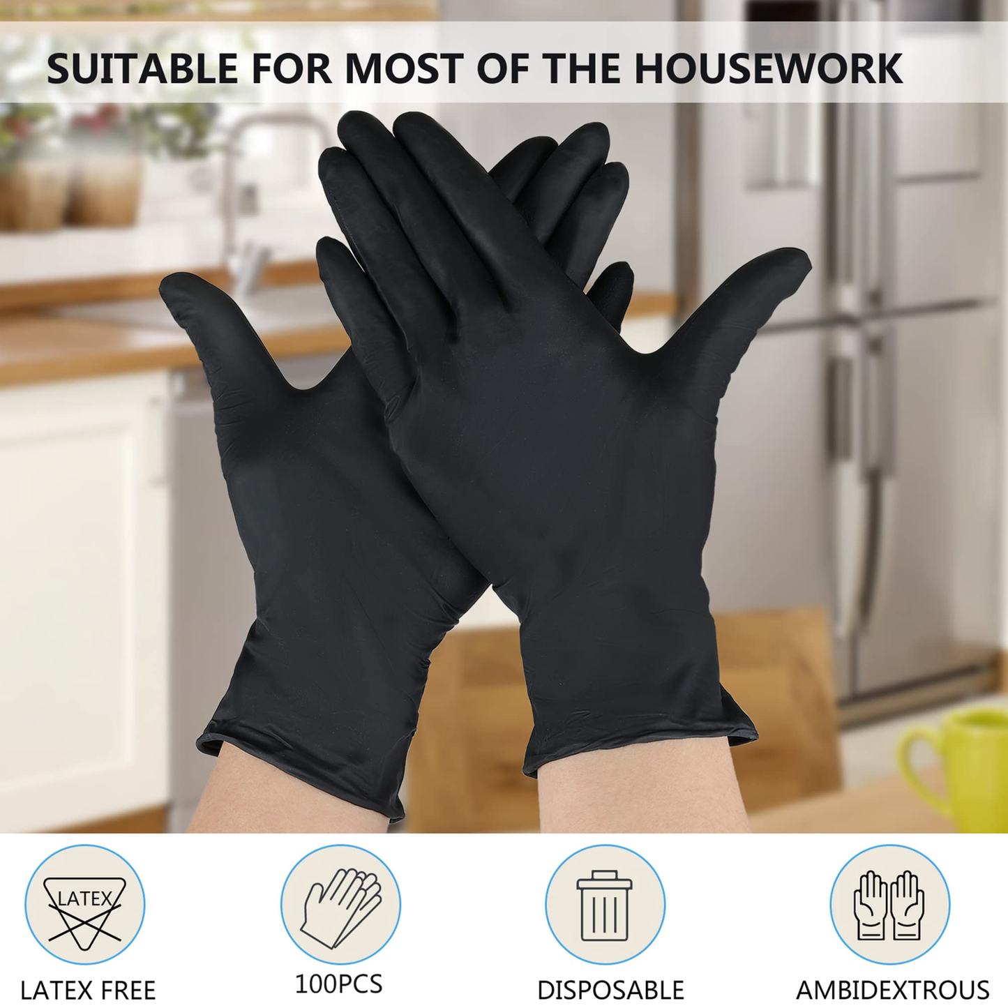 100x Disposable Nitrile Gloves Black - Medium