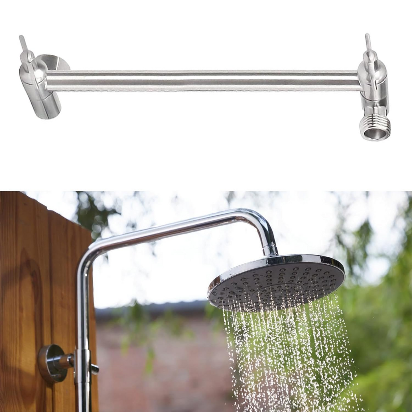 Shower Head Extension Arm (Silver, 11-inch Extension)
