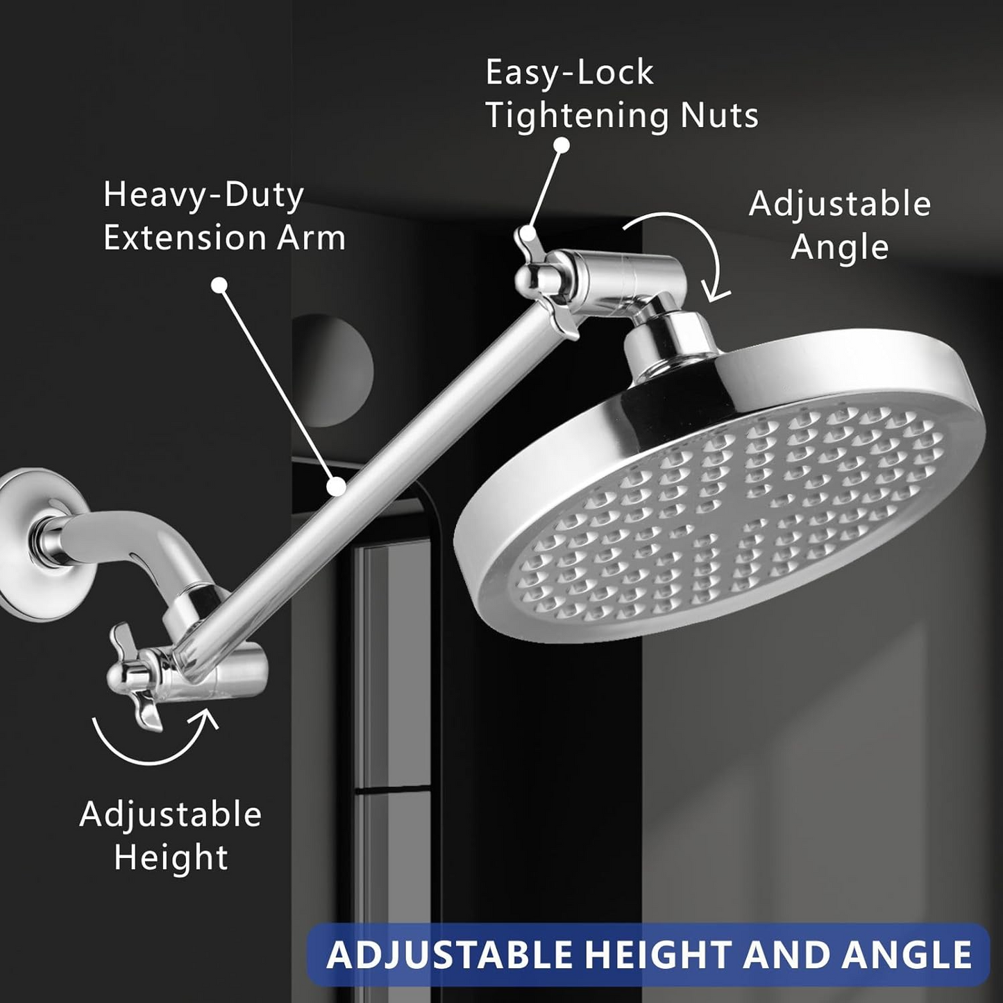 Shower Head Extension Arm (Silver, 11-inch Extension)