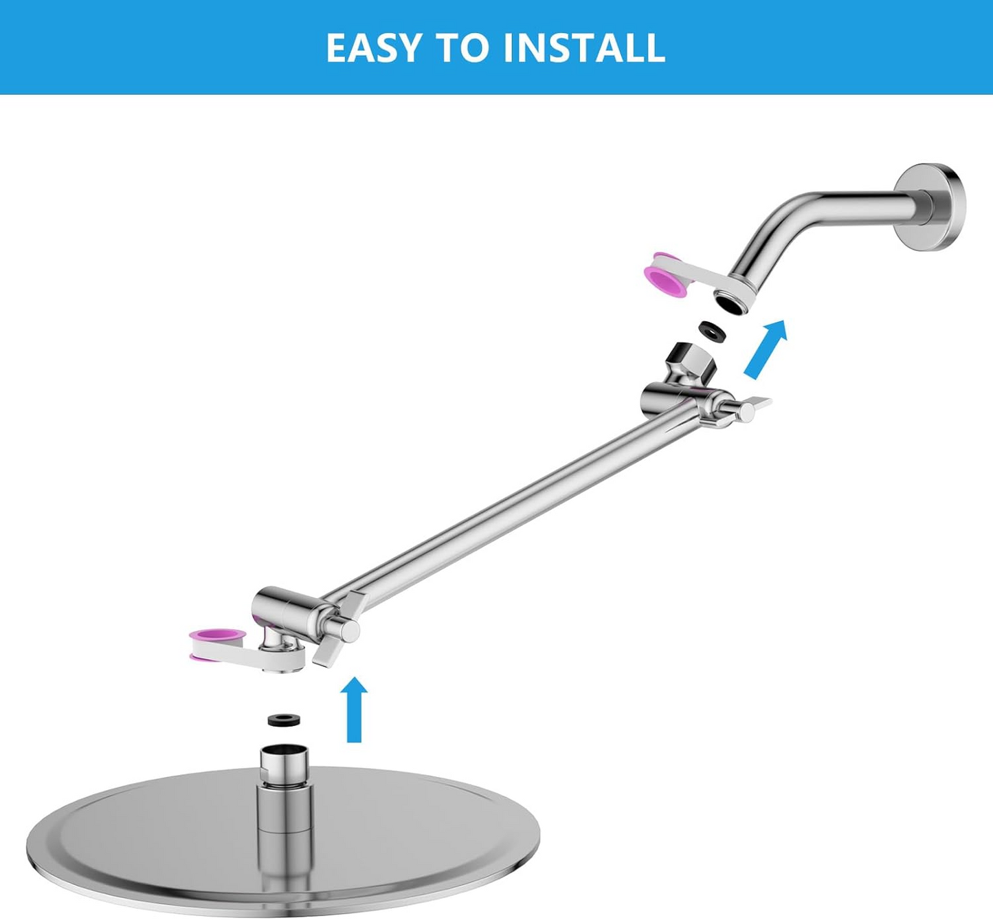 Shower Head Extension Arm (Silver, 11-inch Extension)
