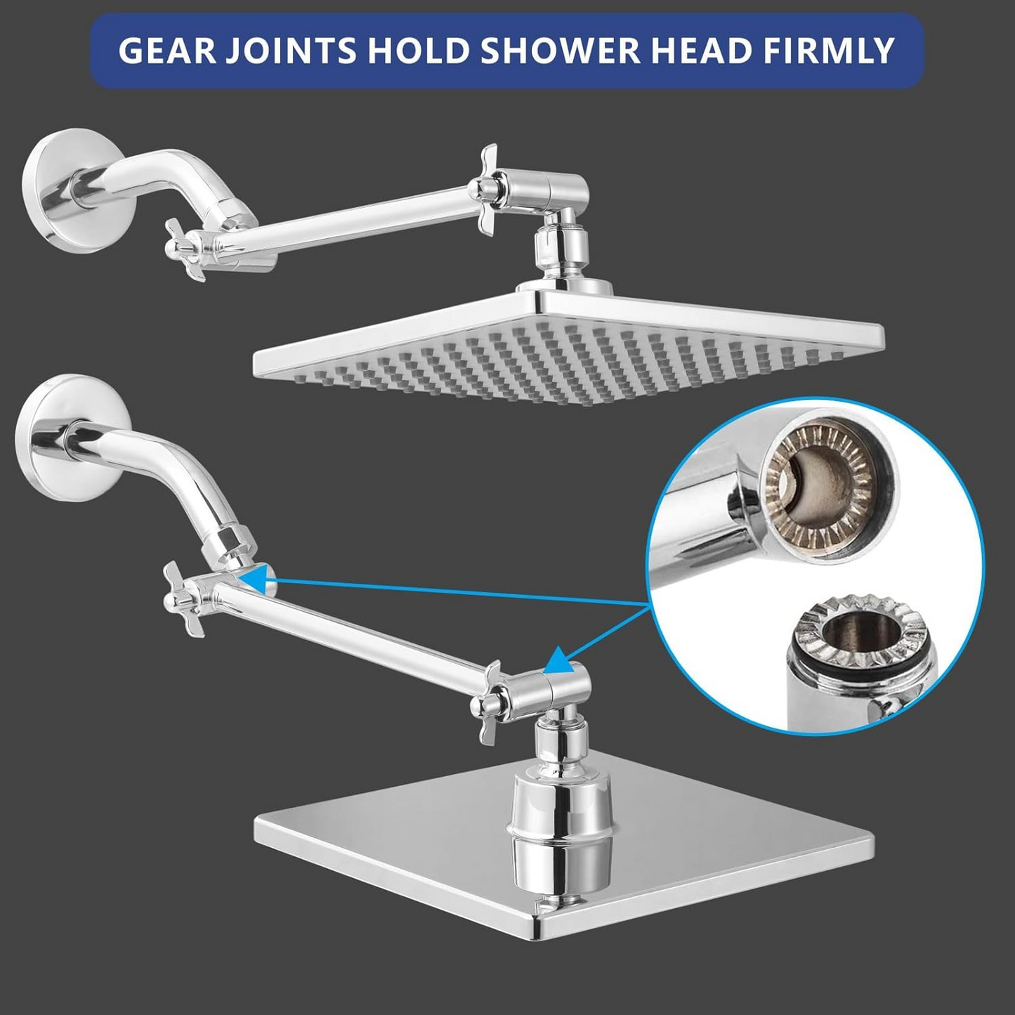 Shower Head Extension Arm (Silver, 11-inch Extension)