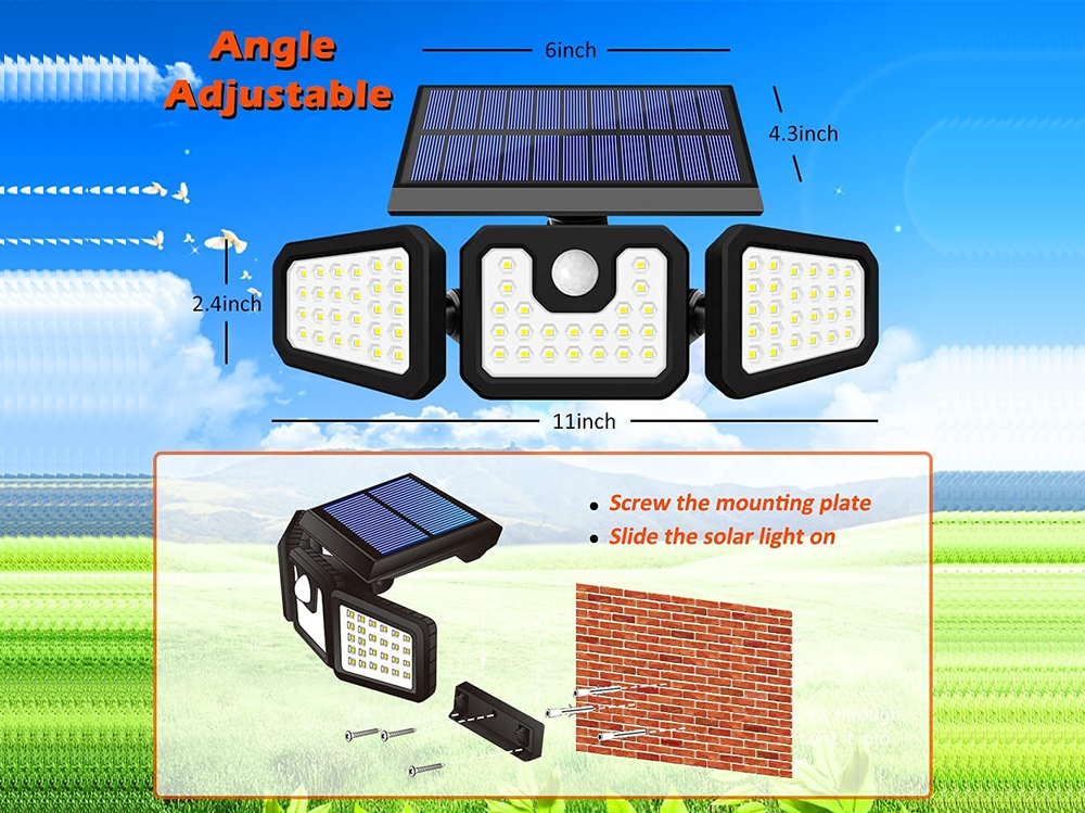 3-Headed Outdoor Solar Motion Sensor Light 74LED