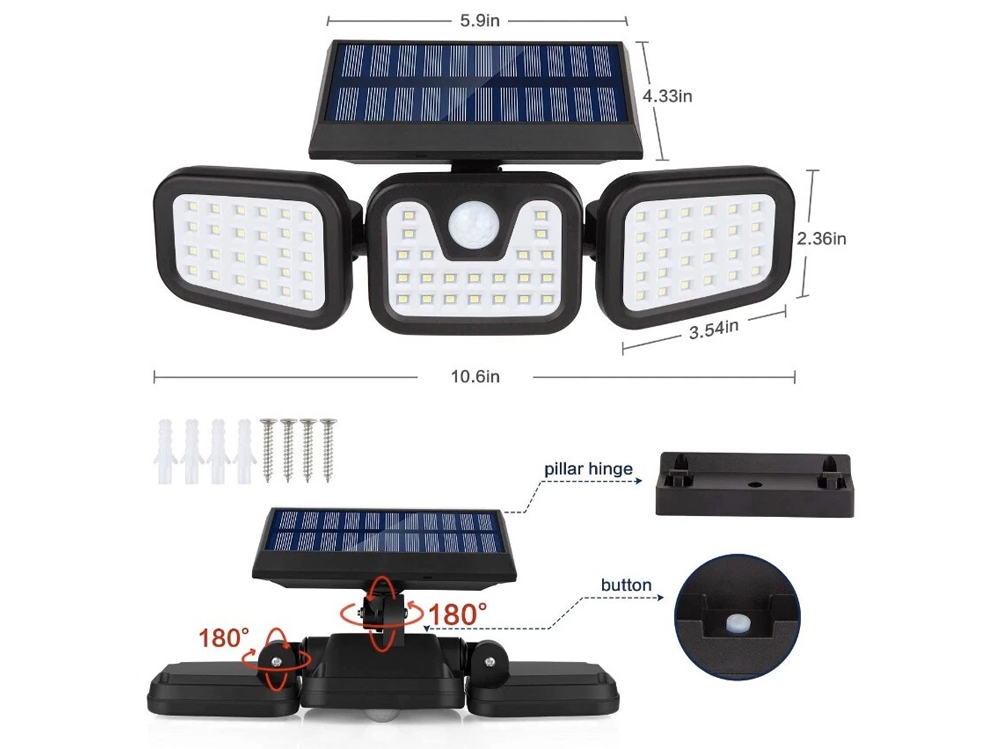 3-Headed Outdoor Solar Motion Sensor Light 74LED