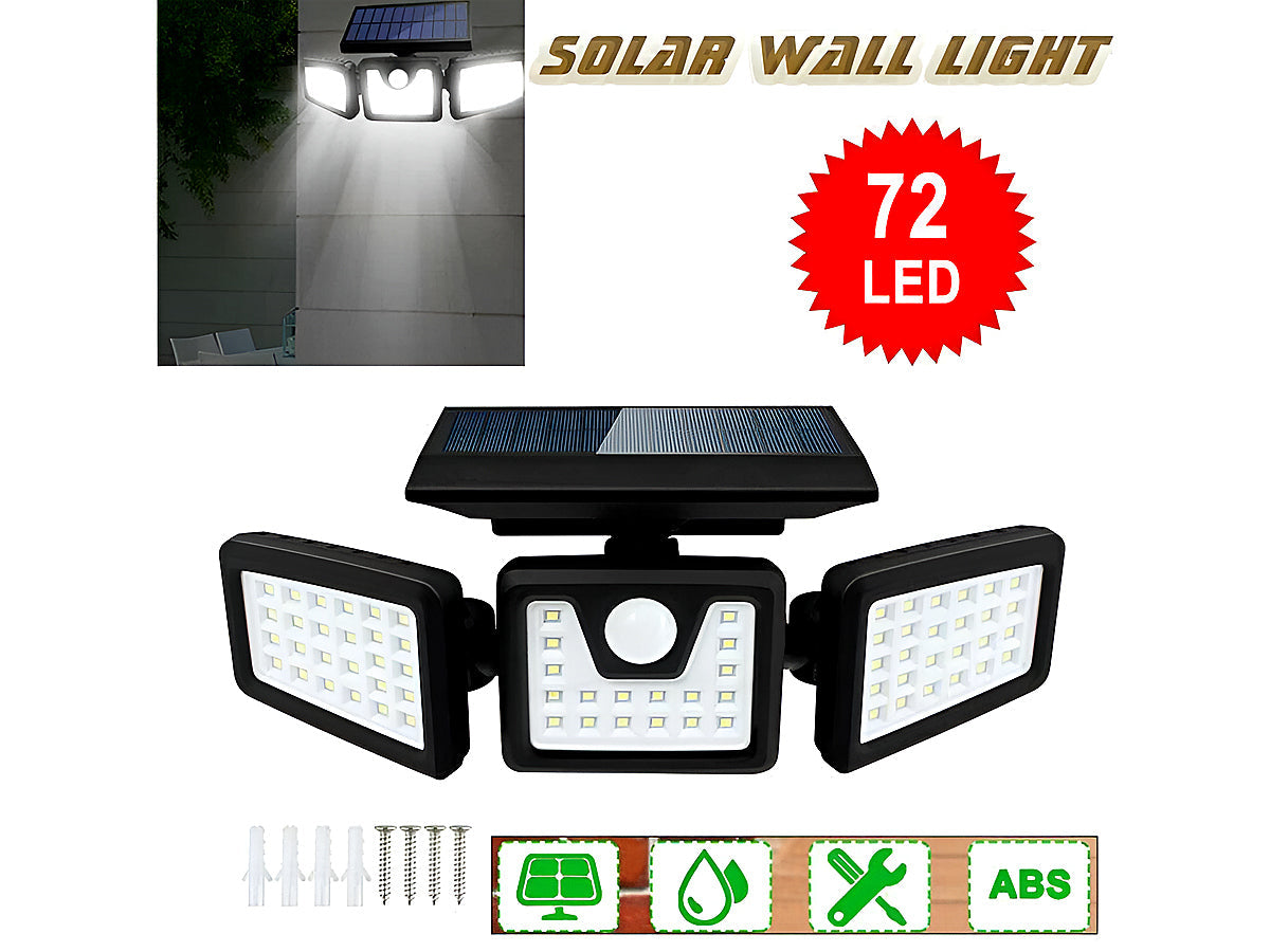 3-Headed Outdoor Solar Motion Sensor Light 74LED