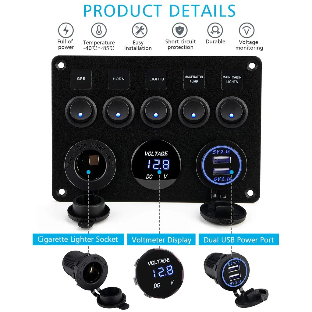 5 Gang Rocker Switch Panel