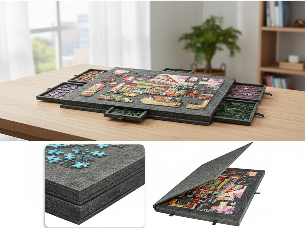 Tilting Portable Jigsaw Puzzle Table with 2 in 1 Stand & Cover Lightweight Felt Puzzle Board with 6 Drawers