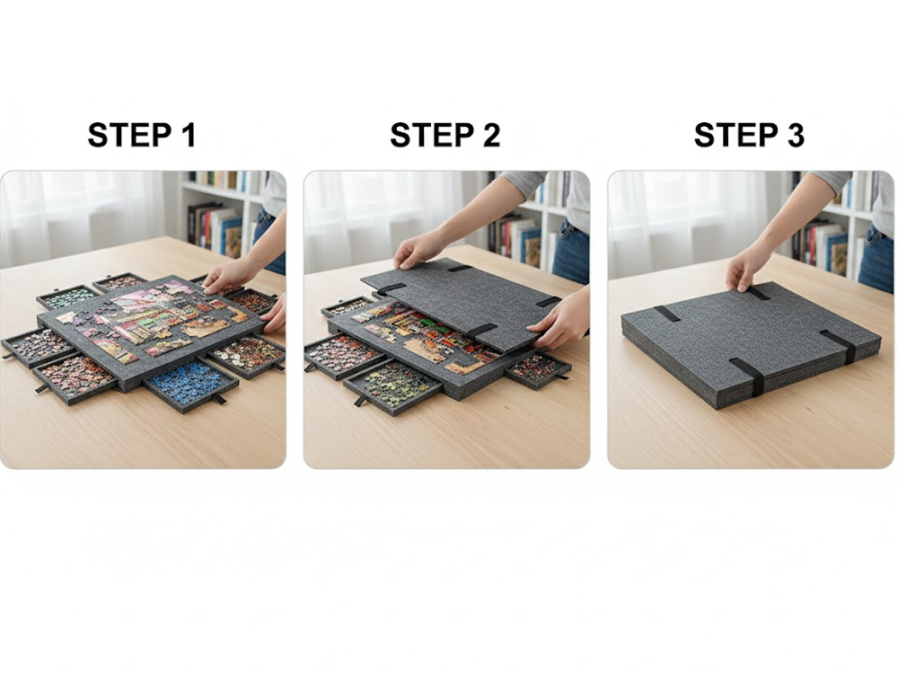 Tilting Portable Jigsaw Puzzle Table with 2 in 1 Stand & Cover Lightweight Felt Puzzle Board with 6 Drawers