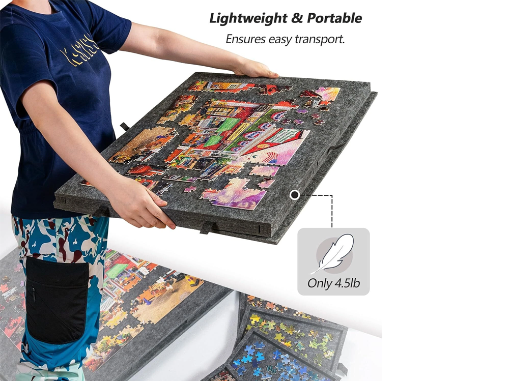 Tilting Portable Jigsaw Puzzle Table with 2 in 1 Stand & Cover Lightweight Felt Puzzle Board with 6 Drawers