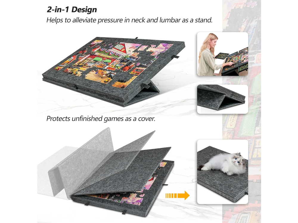 Tilting Portable Jigsaw Puzzle Table with 2 in 1 Stand & Cover Lightweight Felt Puzzle Board with 6 Drawers