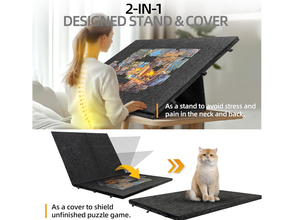 Tilting Portable Jigsaw Puzzle Table with 2 in 1 Stand & Cover Lightweight Felt Puzzle Board with 6 Drawers