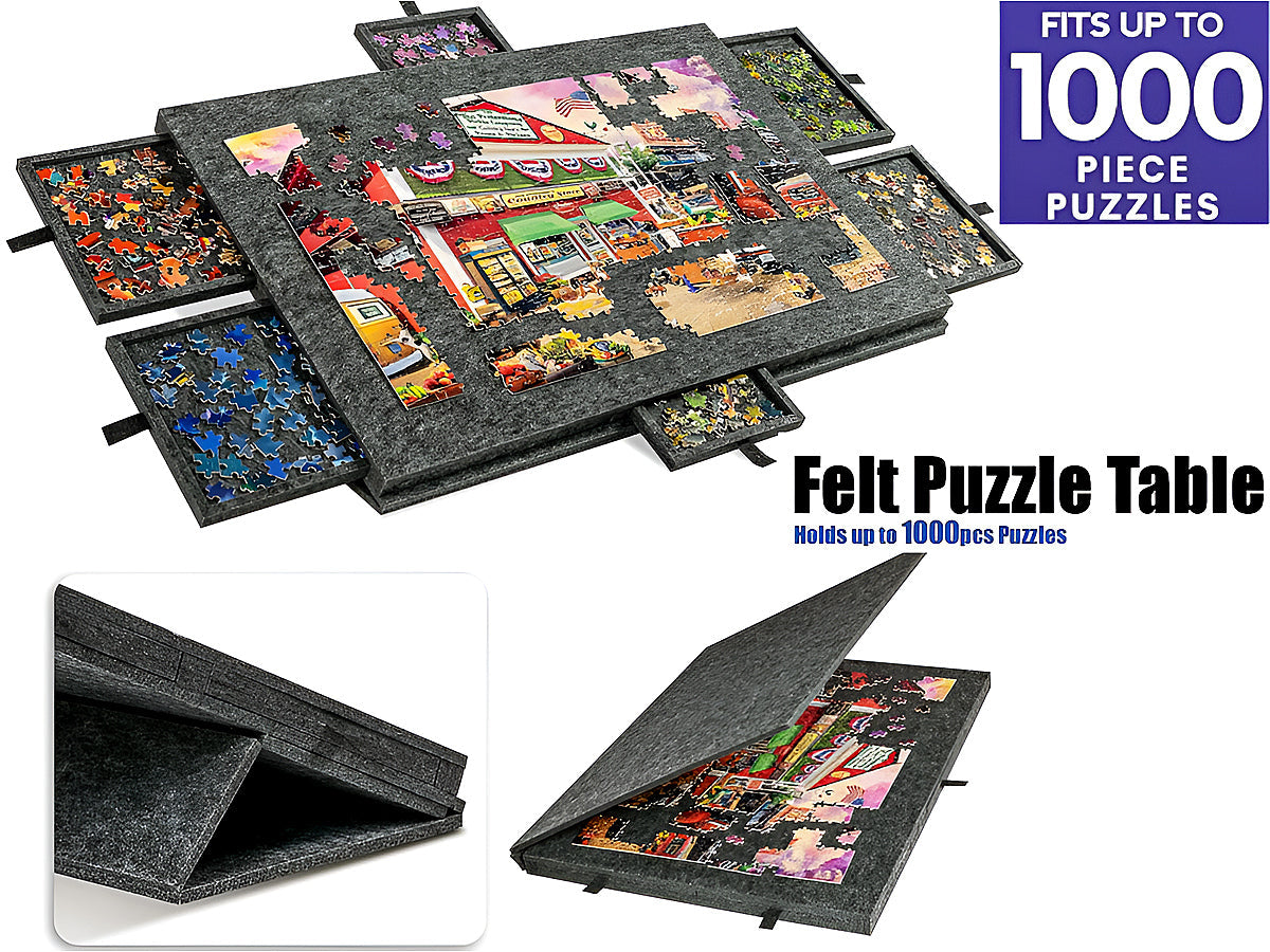 Tilting Portable Jigsaw Puzzle Table with 2 in 1 Stand & Cover Lightweight Felt Puzzle Board with 6 Drawers