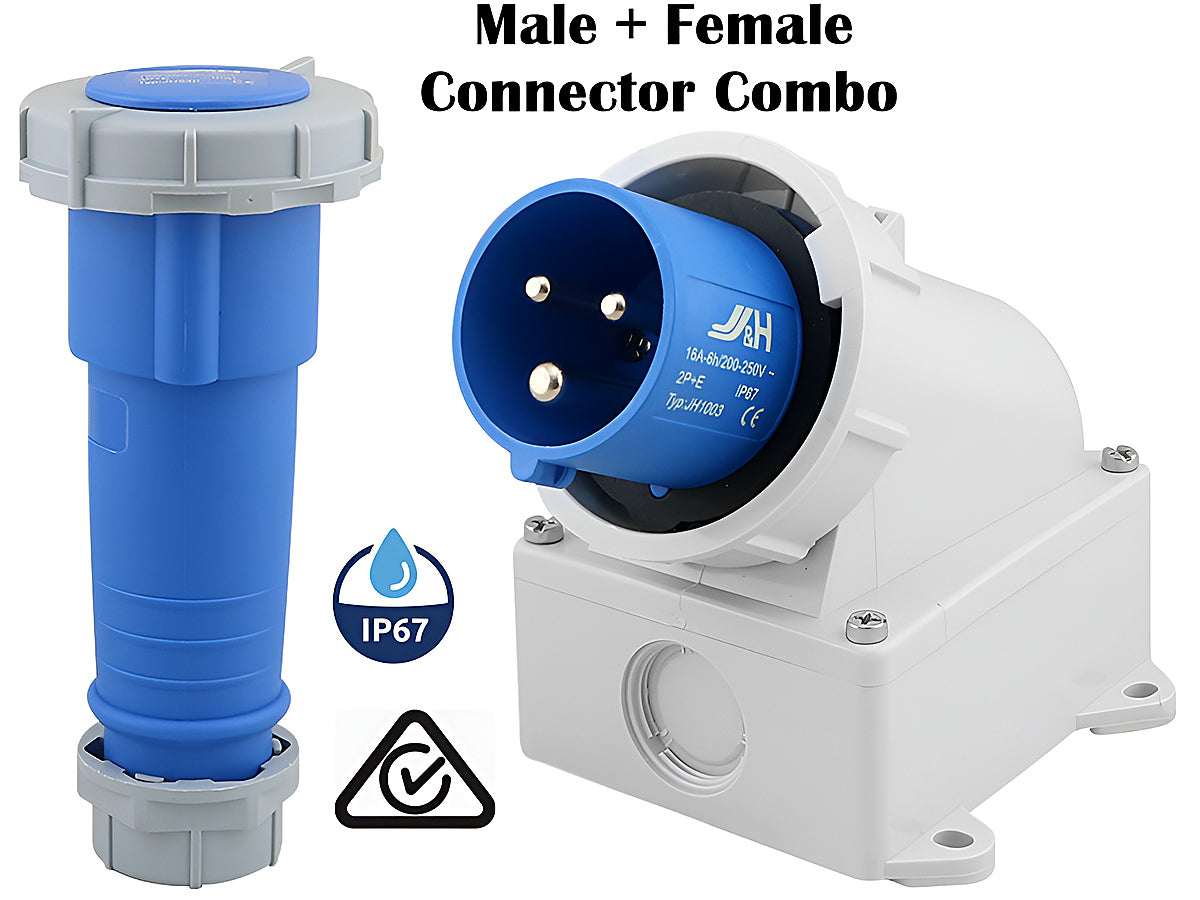 IP67 Caravan Lead Connector Plug Female and Male Inlets 16A