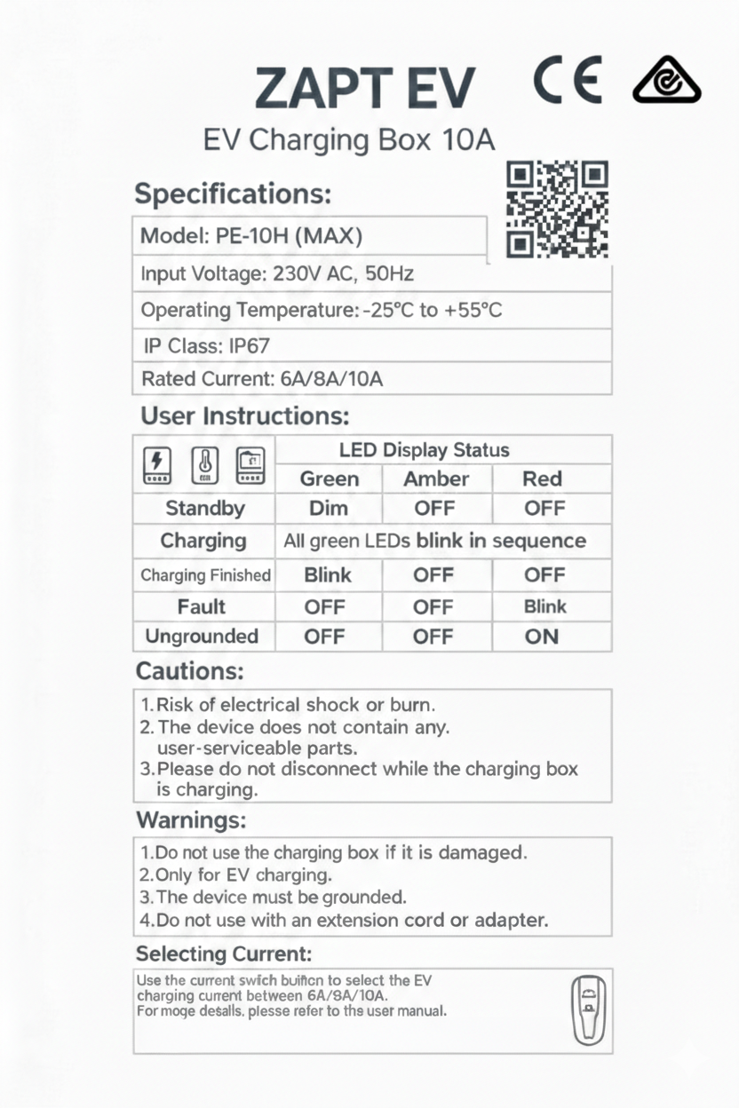 Type 1 EV Charger (10A, 2.3kW)