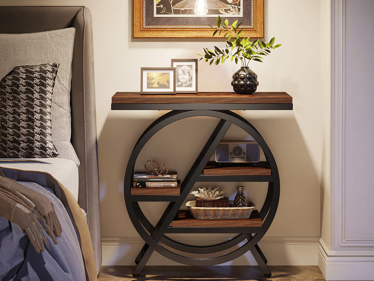 3 Tier Side Table with Storage Shelf Narrow End Table