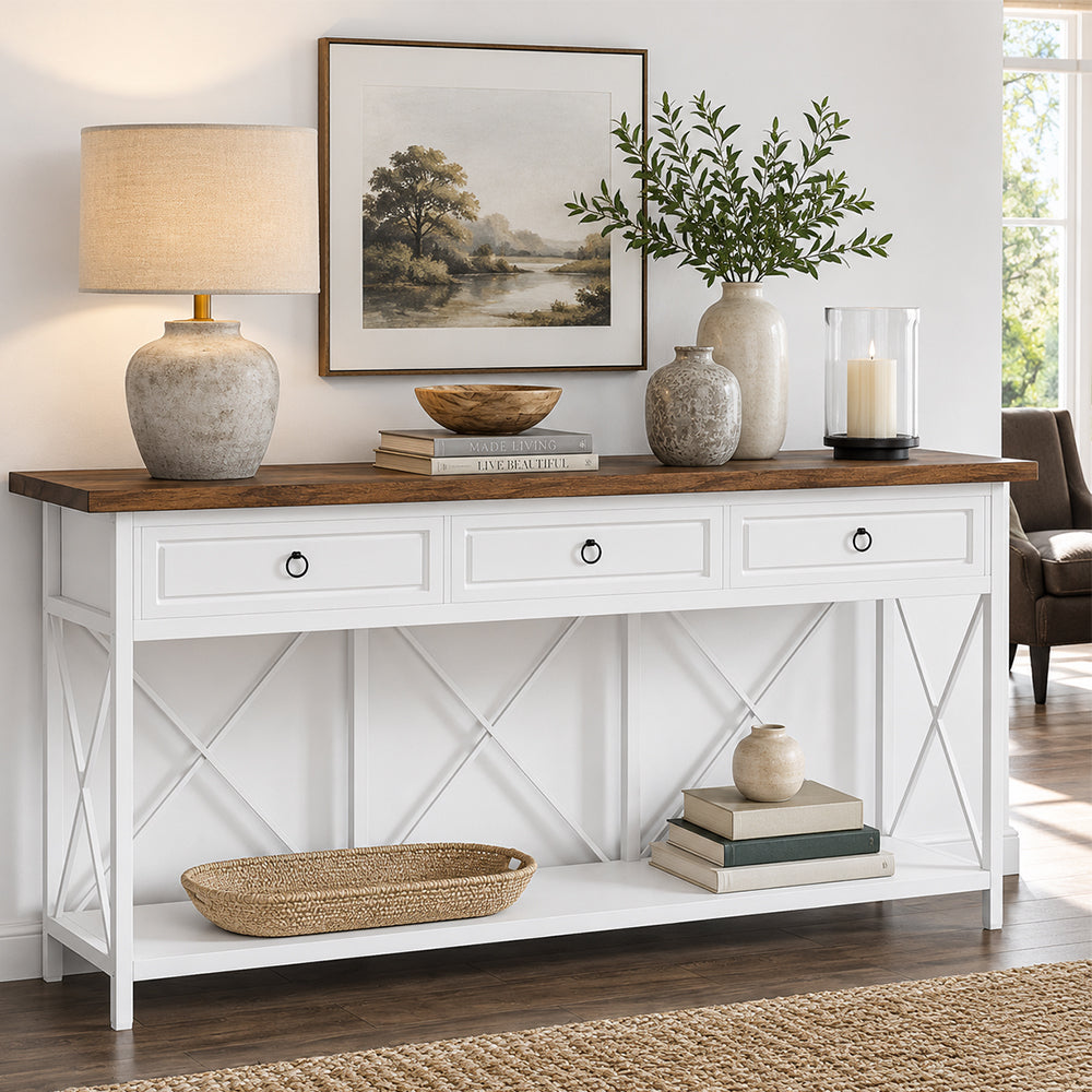 Ziva Console Table Hall way Entry Table with 3 Drawers