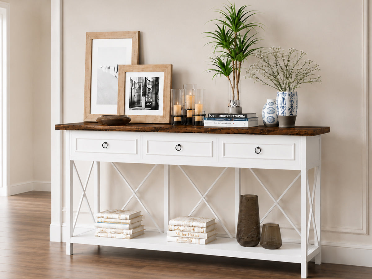 Ziva Console Table Hall way Entry Table with 3 Drawers