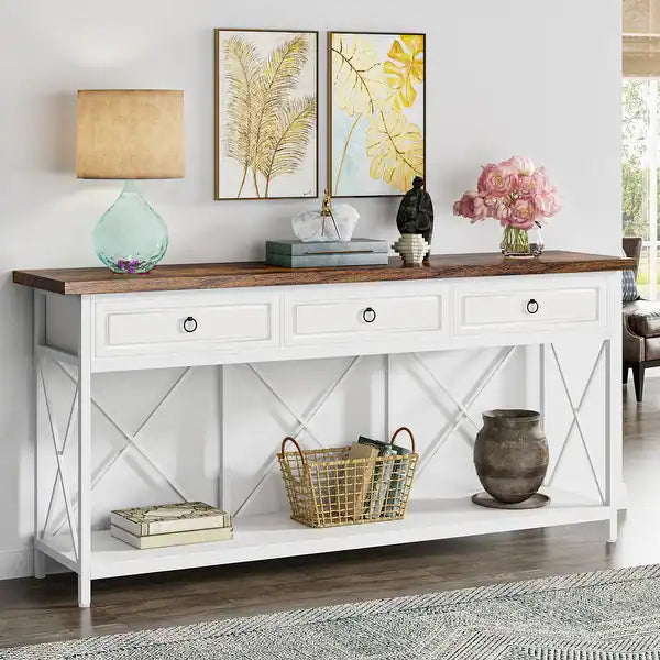 Ziva Console Table Hall way Entry Table with 3 Drawers