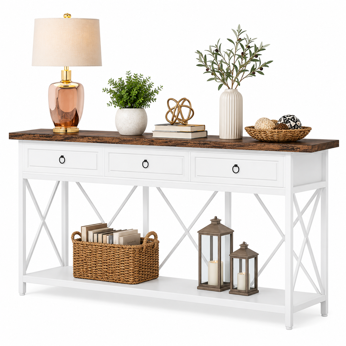 Ziva Console Table Hall way Entry Table with 3 Drawers