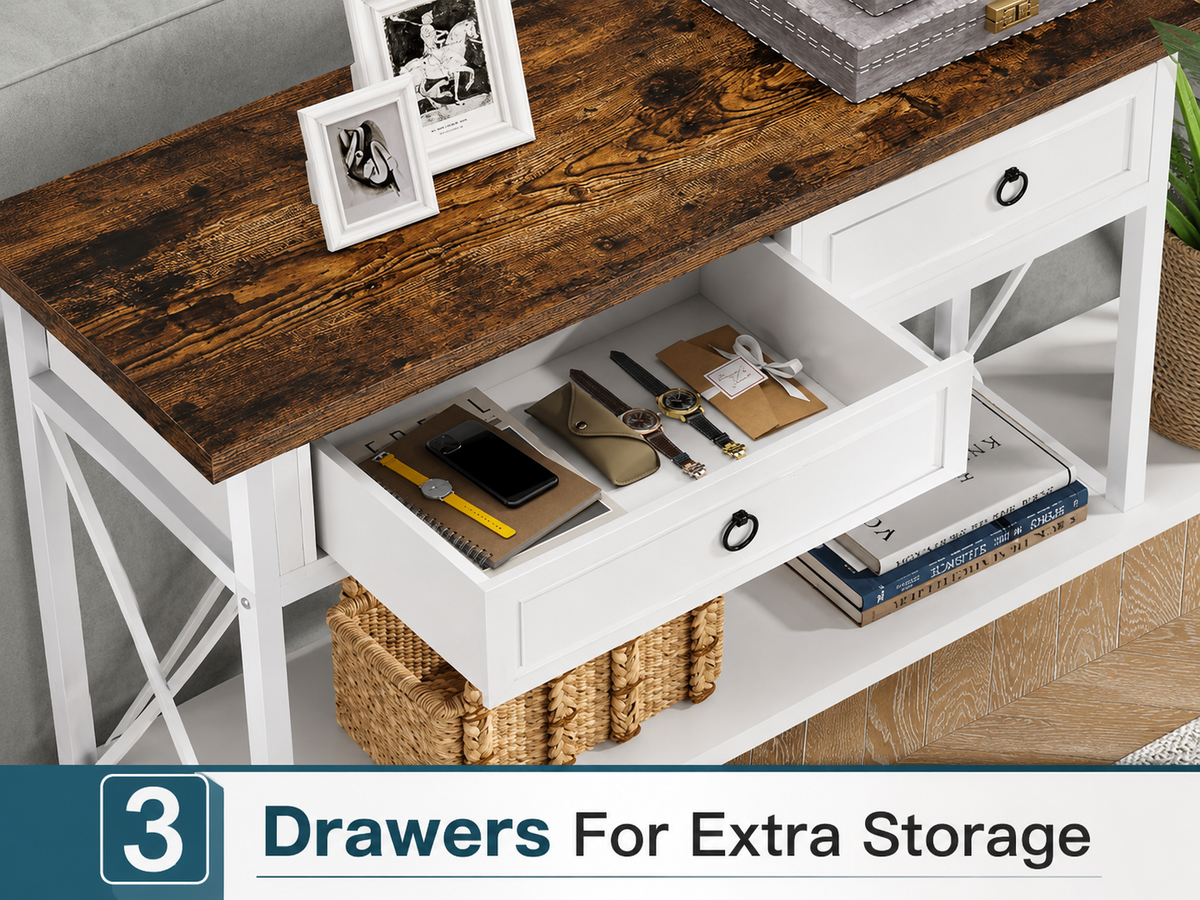 Ziva Console Table Hall way Entry Table with 3 Drawers