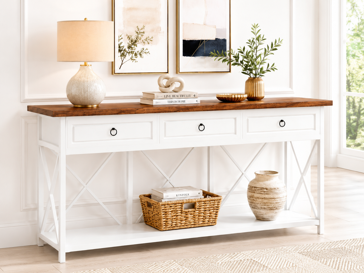 Ziva Console Table Hall way Entry Table with 3 Drawers