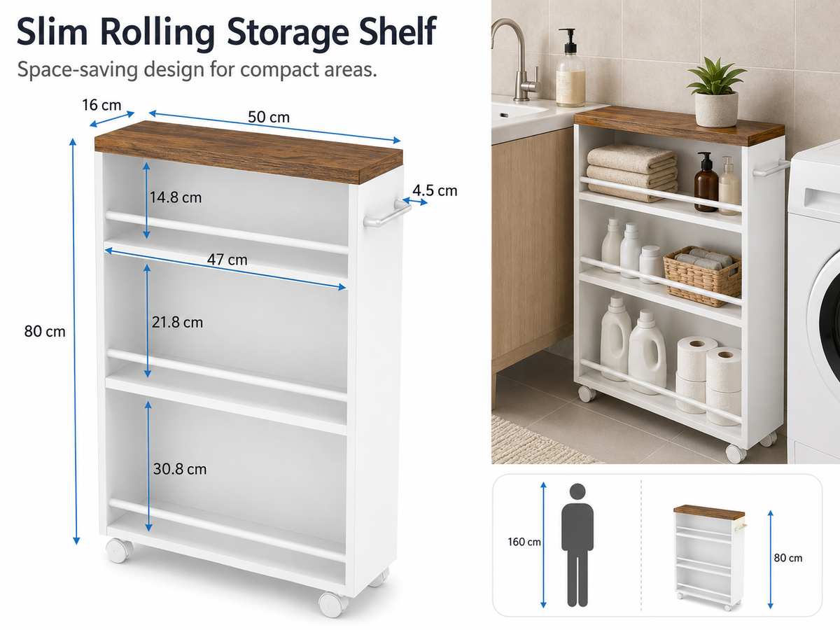 Ziva 4-Tier Slim Kitchen Rolling Cart