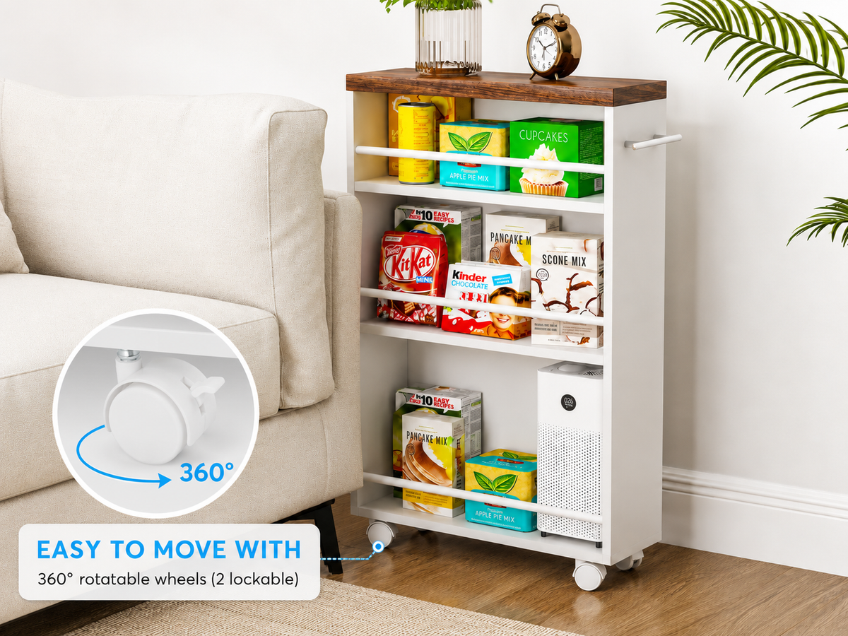 Ziva 4-Tier Slim Kitchen Rolling Cart