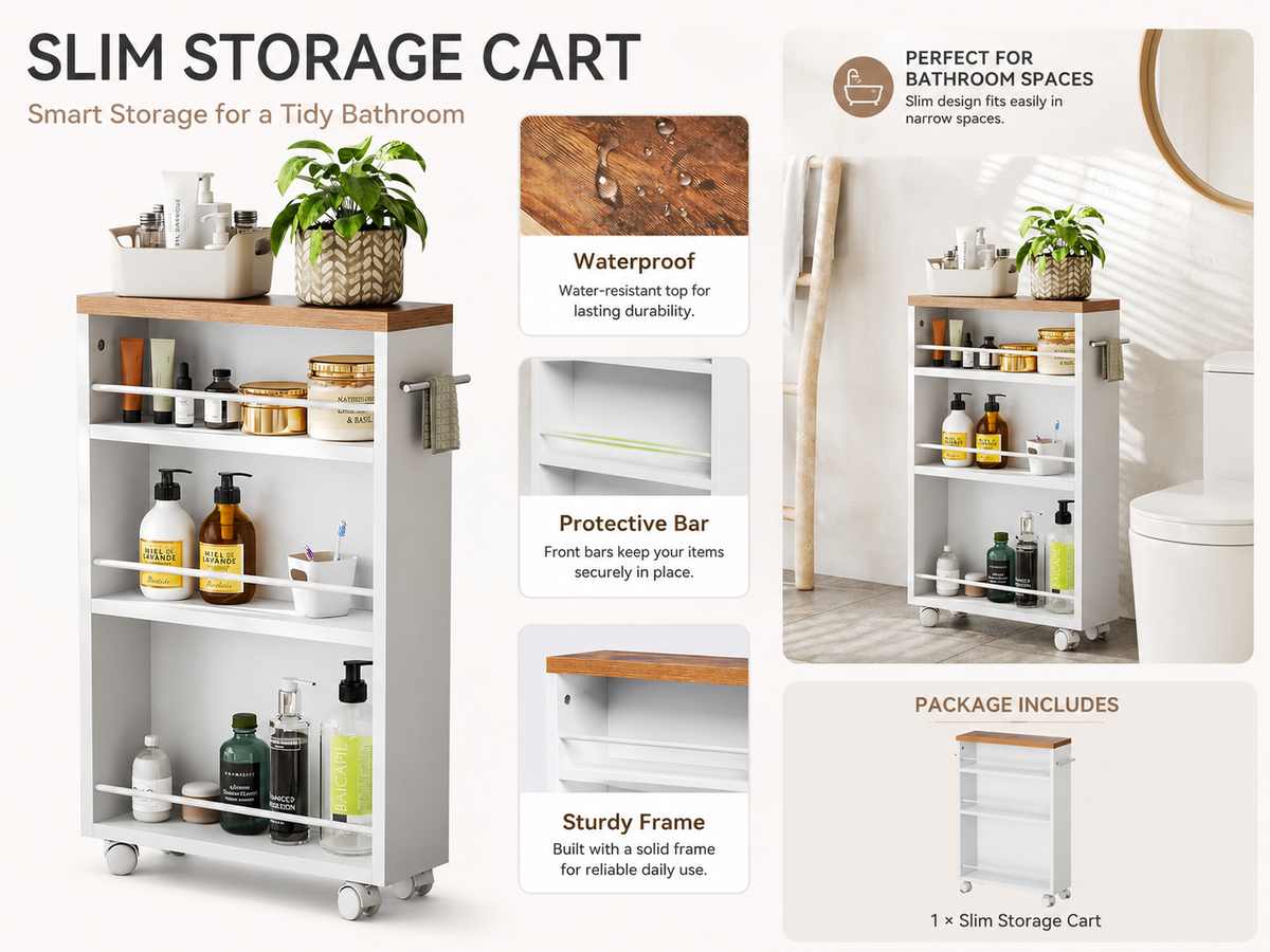 Ziva 4-Tier Slim Kitchen Rolling Cart