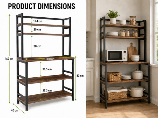 5-Tier Kitchen Rack with  Microwave Storage Shelf 80cm x 169cm