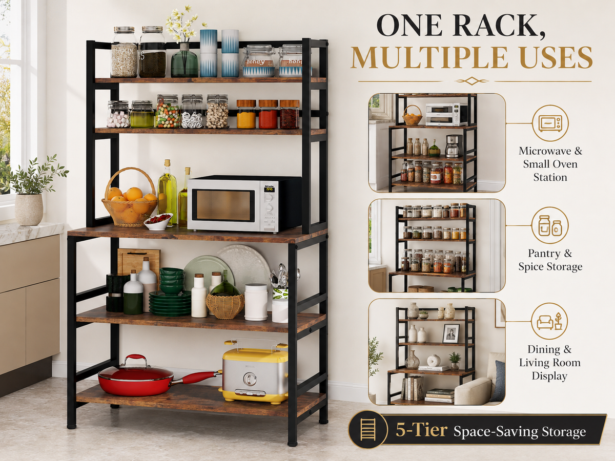 5-Tier Kitchen Rack with  Microwave Storage Shelf 80cm x 169cm