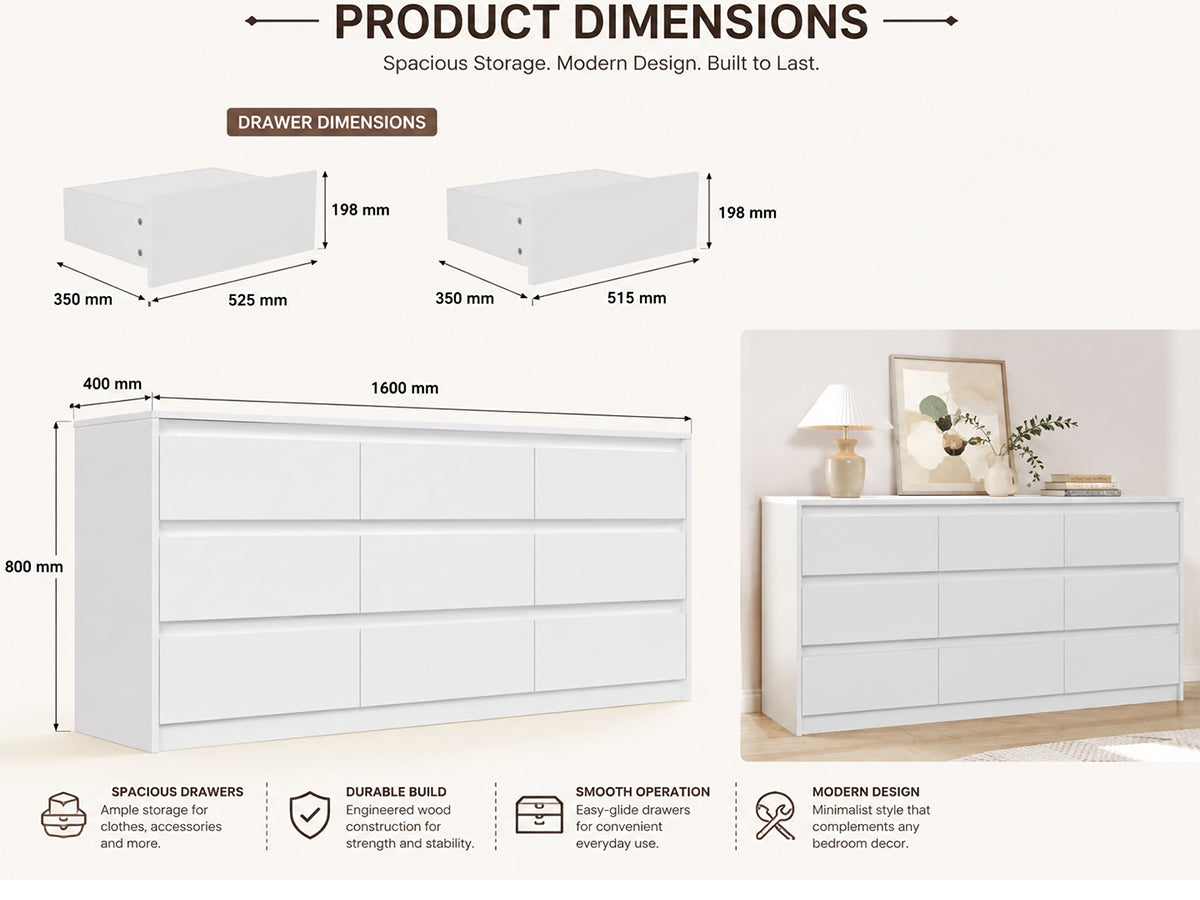 Chest of Drawers Tallboy 9 Drawers Tall Boy