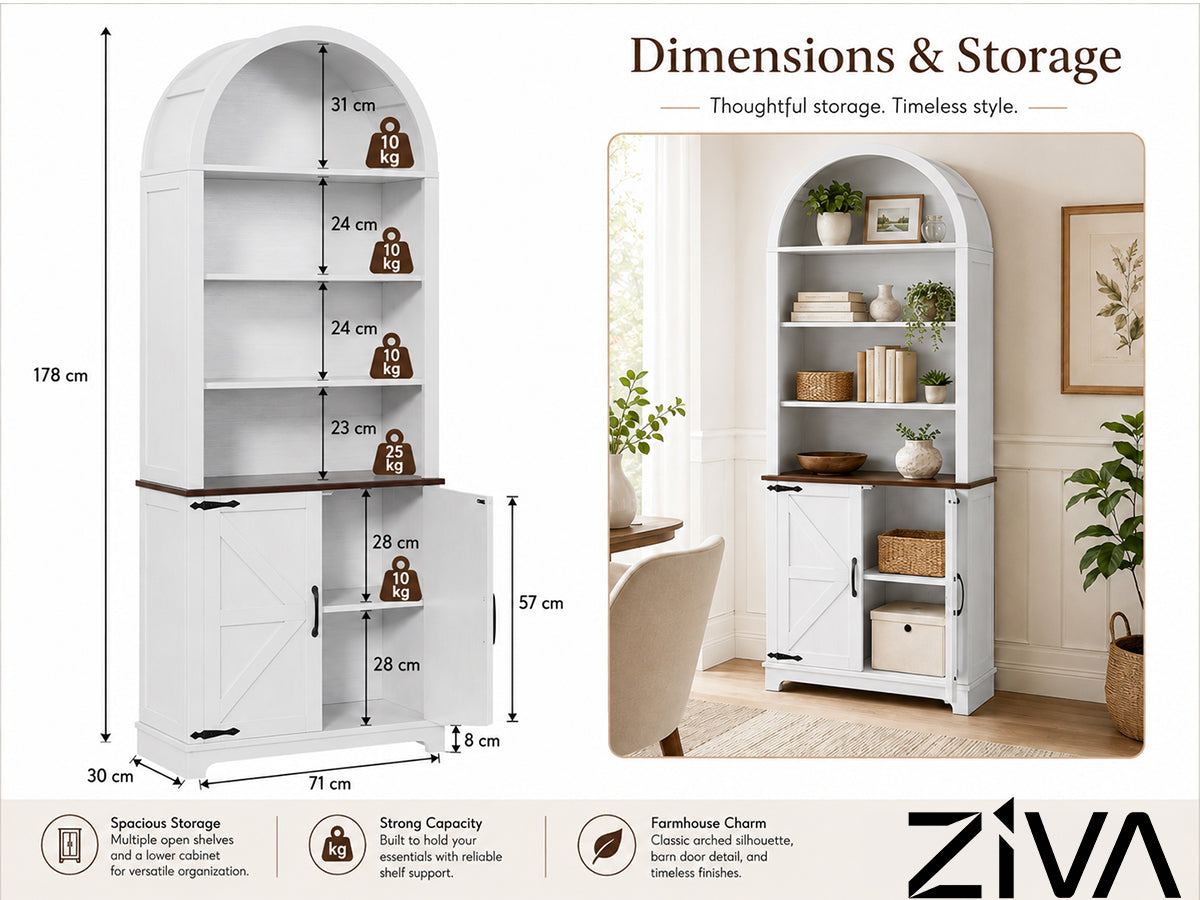 Ziva Arched Bookshelf Bookcase